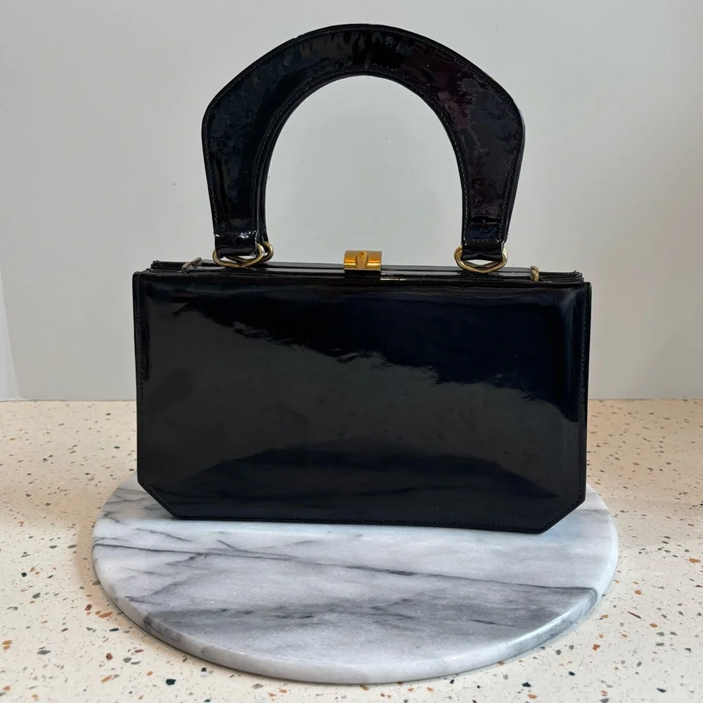 Vintage‎ 1960s Susan Gail Original Elegant Black Patent Leather Handbag Purse